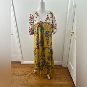 Woman's Gold Floral Dress Noracora Size Large